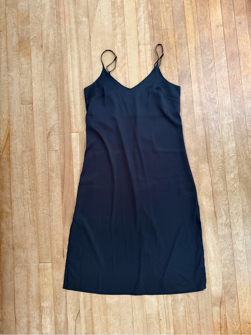 Classic Black Slip Midi Dress - Sleek Spaghetti Strap Dress